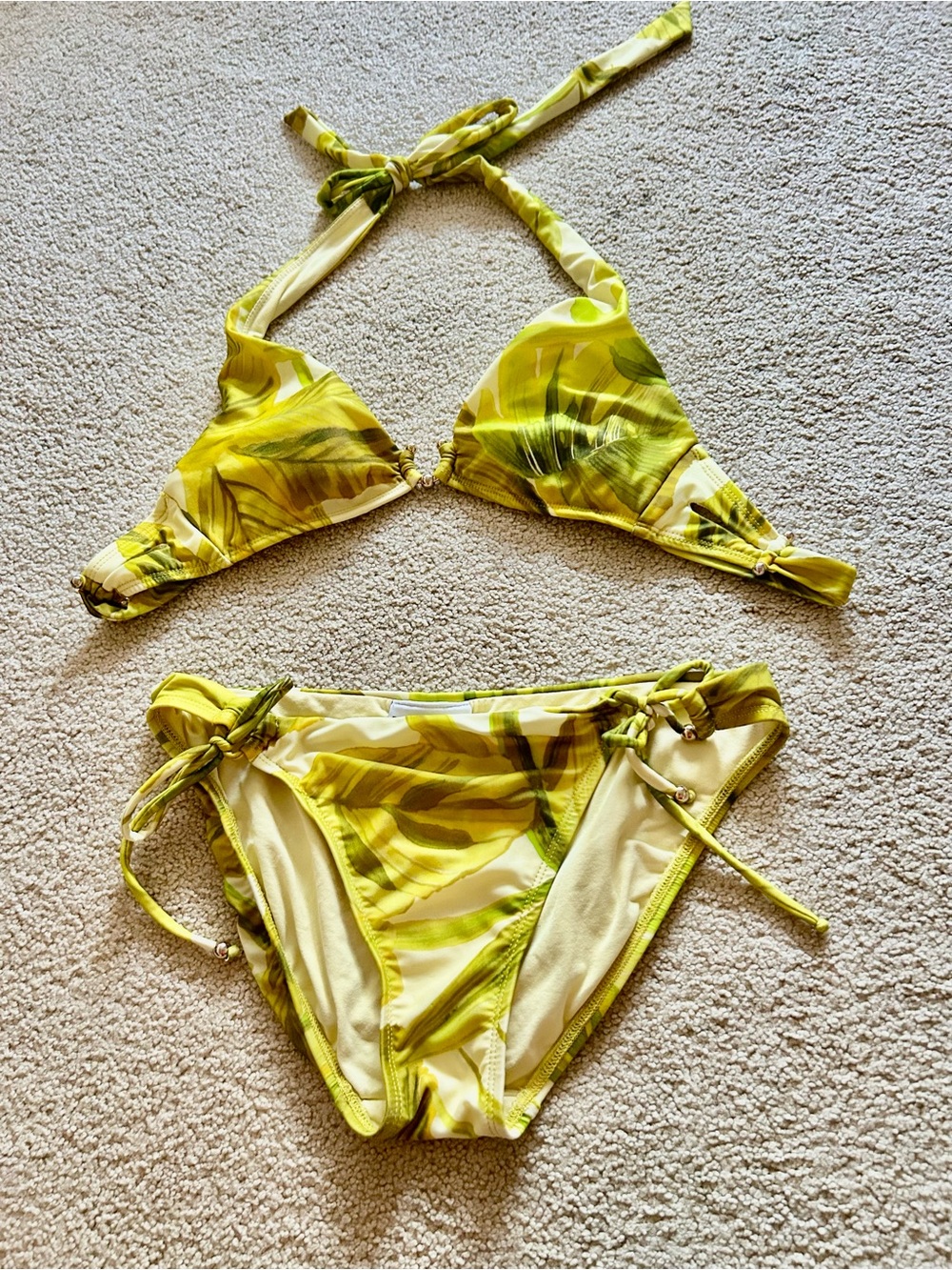 Robin Piccone Yellow Tropical Leaf Print Girls Bikini